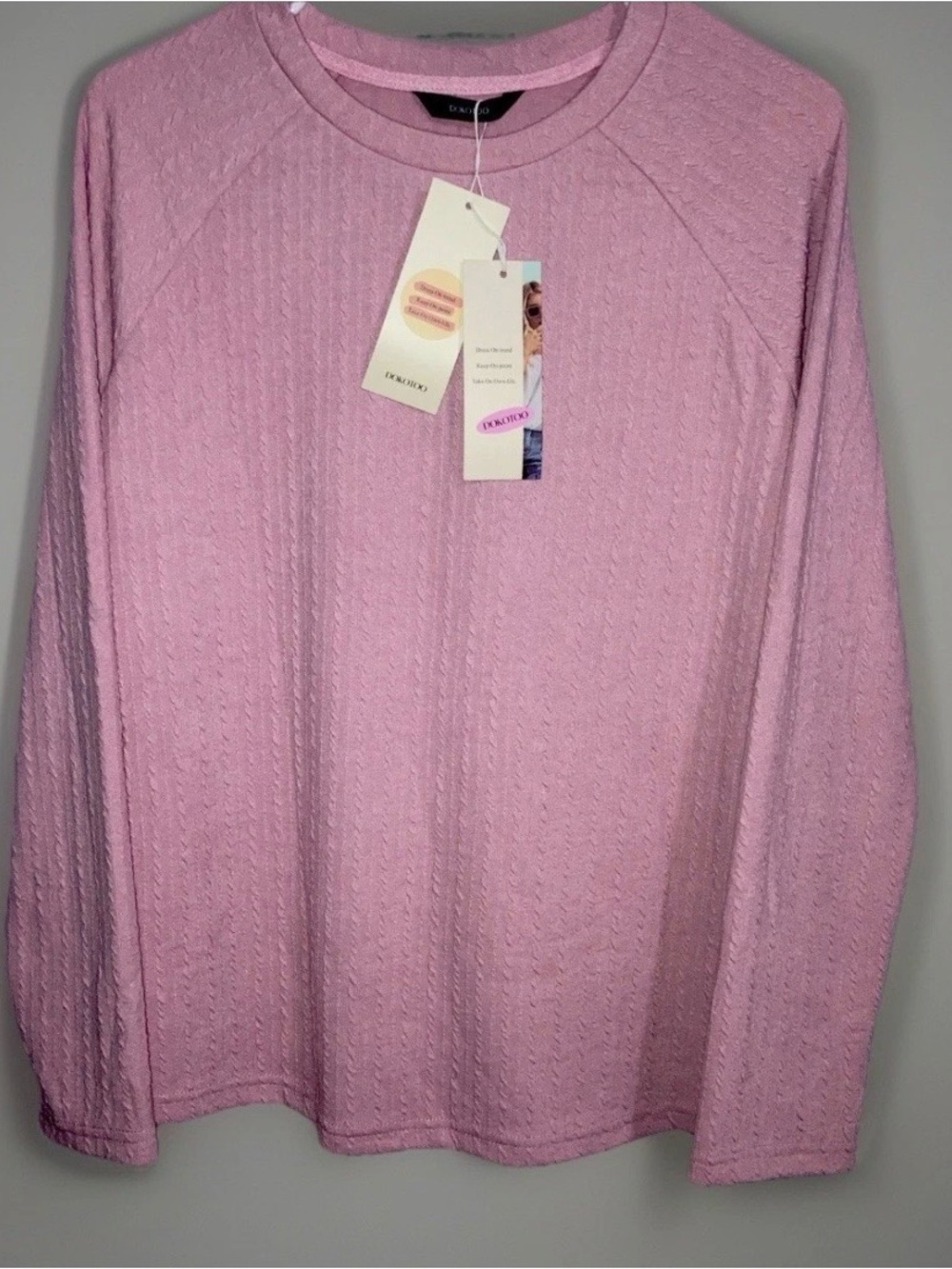 DoKoToo Long Sleeve Shirt Top Blouse Sweater Textured Pink Womens M Preppy NWT